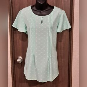 Kim Rogers Seafoam Green Polka Dot Blouse Top Shirt Size M